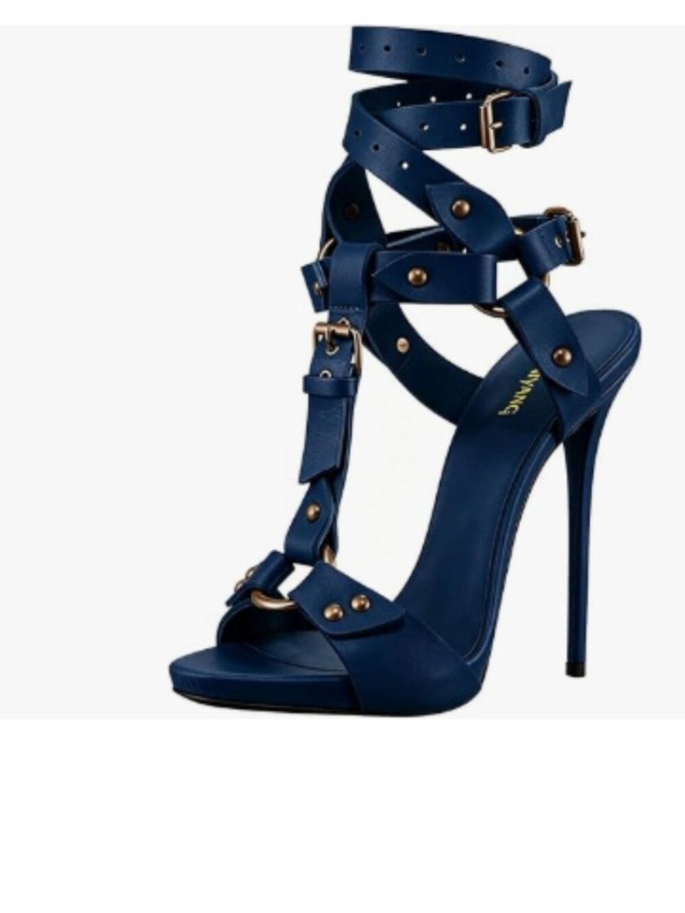 Maiyang Deep Blue Open Toe T-Strap Buckled Sandal Stiletto High Heels Sexy Shoes